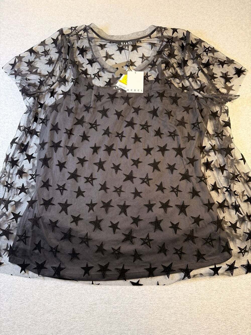 Rebel Wilson x Angels Black Star Mesh Tunic Top Shirt Size 3X New with Tags